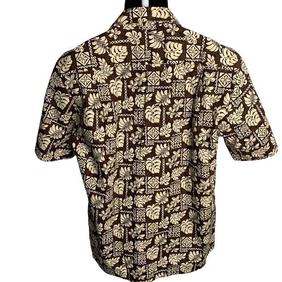 Vintage 90s Button Up Hawaiian Camp Shirt L Brown Floral Short Sleeves Pocket - Picture 4 of 6